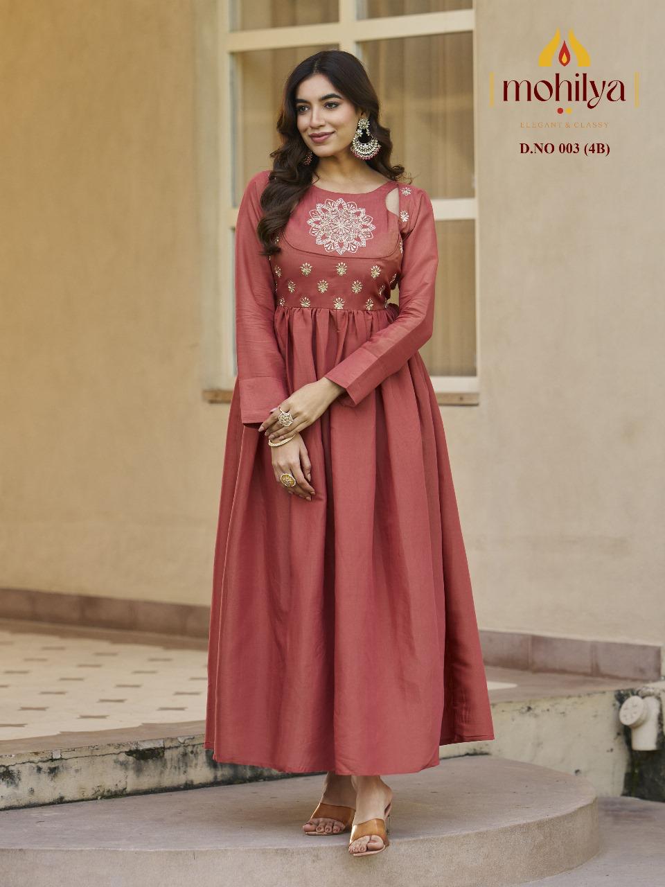 Reddish‑Brown Regal Dress with Golden Floral Embroidery