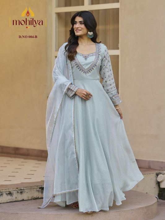 Celestial Blue Anarkali with Silver Embellishments